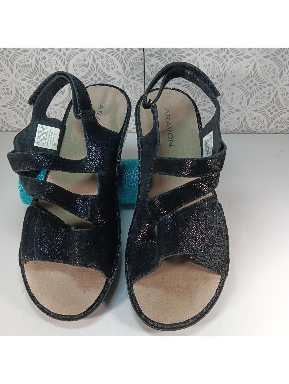 Aravon Cambridge Black Strap Sandals Womens Us 10D (CH4078)